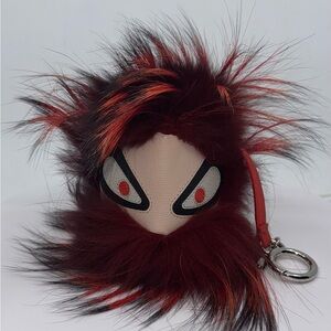 Fendi Red Fur Monster Bag Bug Leather Key Chain Bag Charm